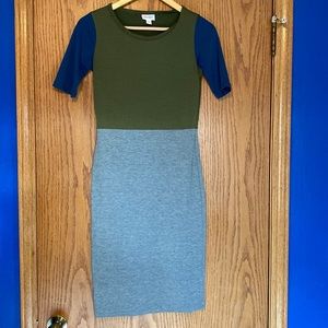 Lularoe Fitted Green/Navy/Grey Midi Dress sz. XX-Small
